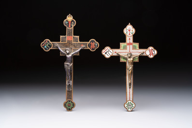 Four Chinese cloisonn&eacute; crucifixes and a holy water font, 19th C.