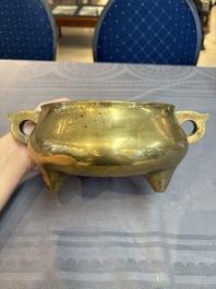 Two Chinese bronze censers and stands, Xuande mark, 19th C.