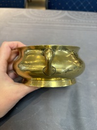 Two Chinese bronze censers and stands, Xuande mark, 19th C.