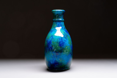 Paul Millet (1870-1950) for S&egrave;vres: A fine blue, turquoise and yellow flamb&eacute;-glazed bottle vase, late 19th C.