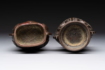 Two small Chinese bronze archaistic vases, Yuan/Ming