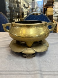 Two Chinese bronze censers and stands, Xuande mark, 19th C.
