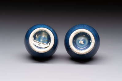A pair of Chinese blue-glazed 'Hatcher Cargo' vases with incised dragons, Transitional period