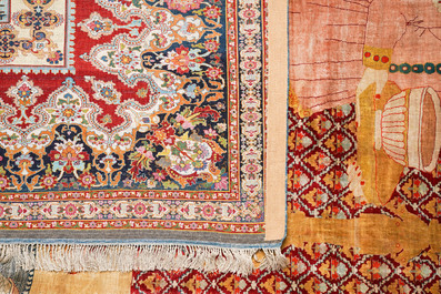 An exceptional and large embroidered silk 'Shahnameh' carpet, signed Musa Baft Tabriz, Tabriz, Iran, 20th C.