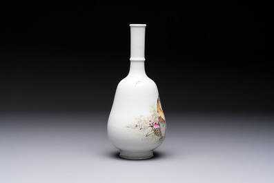A Chinese famille rose 'Shoulao' bottle vase, signed Wang Qi 王琦, Taozhai 匋斋 seal mark, dated 1943