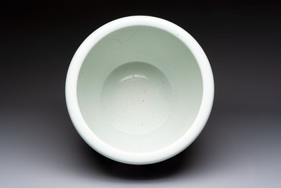 A Chinese famille verte blue-ground fishbowl with narrative design, 19th C.