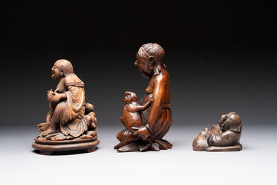 Six Chinese wooden and bamboo carvings, 19/20th C.