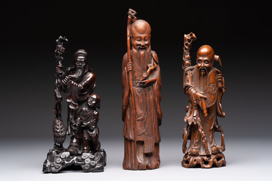 Six Chinese wooden and bamboo carvings, 19/20th C.