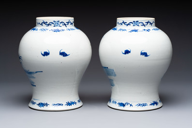 A pair of Chinese blue and white vases and a famille rose covered vase, 19th C.