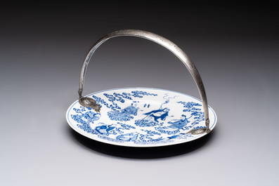Three Chinese blue, white and Imari-style plates, Xuande and Zhi mark, Kangxi and later