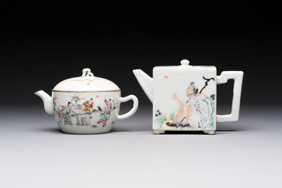 Two Chinese famille rose teapots and covers, signed Yun Xuan Shi 雲軒氏, Guanyao and Tongzhi mark, dated 1888, 19th C.