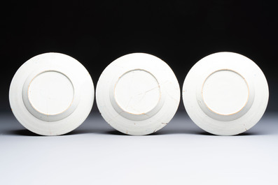 A set of 12 blue and white Dutch Delft 'Proverb' plates, 18th C.