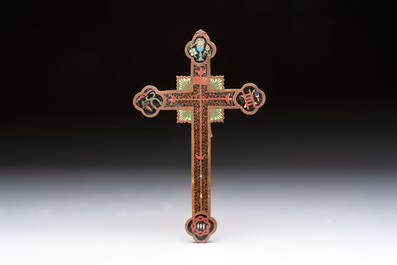 Four Chinese cloisonn&eacute; crucifixes and a holy water font, 19th C.