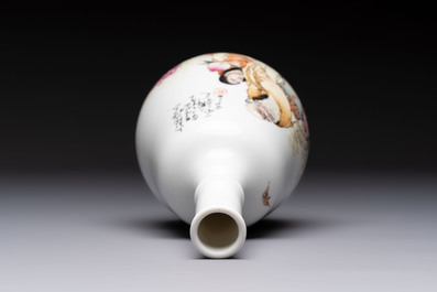 A Chinese famille rose 'Shoulao' bottle vase, signed Wang Qi 王琦, Taozhai 匋斋 seal mark, dated 1943