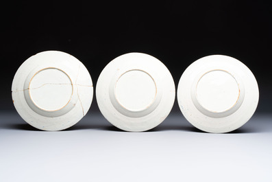 A set of 12 blue and white Dutch Delft 'Proverb' plates, 18th C.