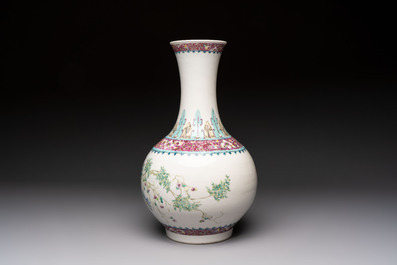 A Chinese famille rose vase with floral design, Hongxian mark and of the period
