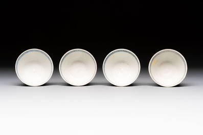 Four Chinese blue-glazed 'Hatcher Cargo' stem cups, Transitional period
