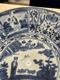 A massive Japanese Arita blue and white 'fisherman' dish, Edo, 17th C.