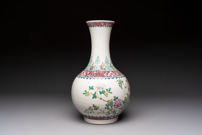 A Chinese famille rose vase with floral design, Hongxian mark and of the period