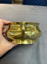 Two Chinese bronze censers and stands, Xuande mark, 19th C.