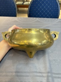 Two Chinese bronze censers and stands, Xuande mark, 19th C.