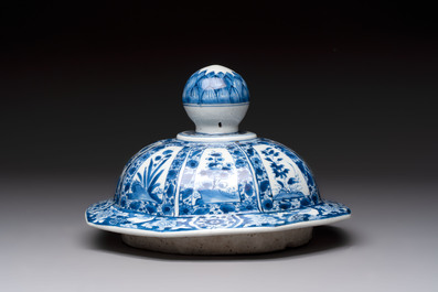 Five Chinese blue, white, famille rose and wucai covers, Kangxi and later