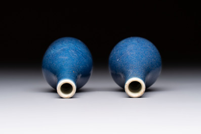A pair of Chinese blue-glazed 'Hatcher Cargo' vases with incised dragons, Transitional period