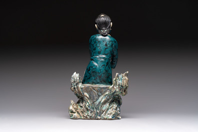 A fine and rare Chinese polychrome figure of a lady, Ye Yunhong Zhi 葉運紅製 mark, Republic