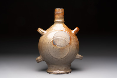 A Raeren stoneware pilgrim's flask, Germany, 17th C.