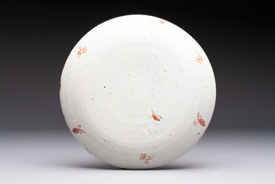 An unusual Dutch Delft dor&eacute; chinoiserie plate, 1st half 18th C.