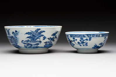 Four Chinese blue and white bowls, Qi Zhen Ru Yu 奇珍如玉 and Ding mark, Kangxi/Qianlong