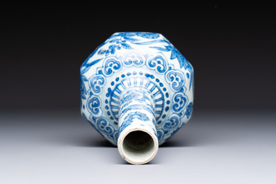 A Chinese blue and white bottle vase with floral design, hare mark, Wanli