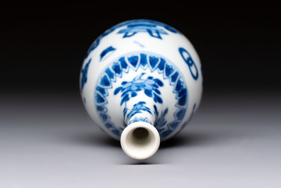 A group of 12 Chinese blue and white miniature vases and a small bottle vase, Kangxi