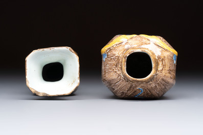 Two blue and white Dutch Delft capucin-brown-ground vases, 18th C.