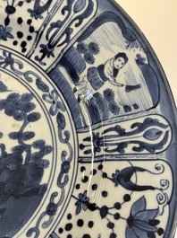 A massive Japanese Arita blue and white 'fisherman' dish, Edo, 17th C.