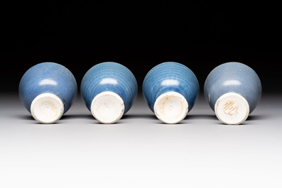 Four Chinese blue-glazed 'Hatcher Cargo' stem cups, Transitional period