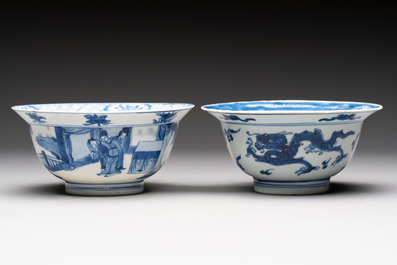 Four Chinese blue and white bowls, Qi Zhen Ru Yu 奇珍如玉 and Ding mark, Kangxi/Qianlong