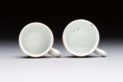 A pair of rare Chinese gilt- and silver-decorated grisaille and iron-red miniature 'Horse' cups, Yongzheng/Qianlong