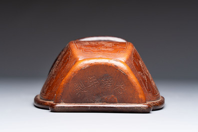 A rare Chinese moulded gourd wall pocket vase with landscape design, Guangxu mark and of the period