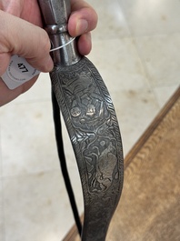 An Indo-Persian steel ceremonial bow or 'arc en acier' with silver koftgari inlay, 18/19th C.