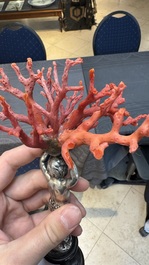 A red coral mounted silver figure, possibly Germany, 19th C.
