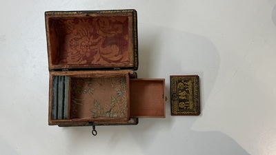 A Flemish gilt-tooled leather casket with hunting scenes, probably Antwerp, early 17th C.