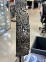 An Indo-Persian steel ceremonial bow or 'arc en acier' with silver koftgari inlay, 18/19th C.