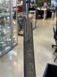 An Indo-Persian steel ceremonial bow or 'arc en acier' with silver koftgari inlay, 18/19th C.