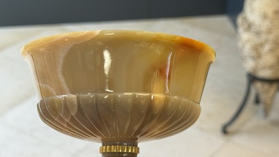 An 18kt gold-mounted carved agate goblet, France or Italy, 19/20th C.