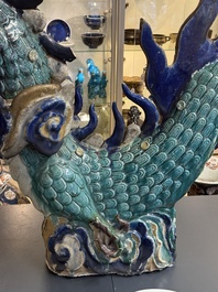 A large Chinese polychrome-glazed Shiwan stoneware dragon, 19th C.