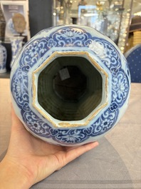 A blue and white Dutch Delft Transitional style chinoiserie vase, late 17th C.