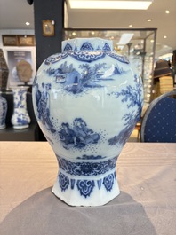 A blue and white Dutch Delft Transitional style chinoiserie vase, late 17th C.