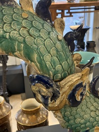 A large Chinese polychrome-glazed Shiwan stoneware dragon, 19th C.