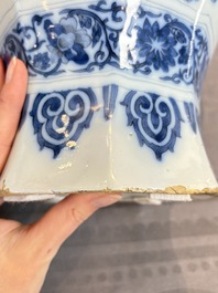 A blue and white Dutch Delft Transitional style chinoiserie vase, late 17th C.